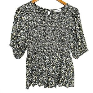 In Loom Floral Smocked Peplum Top